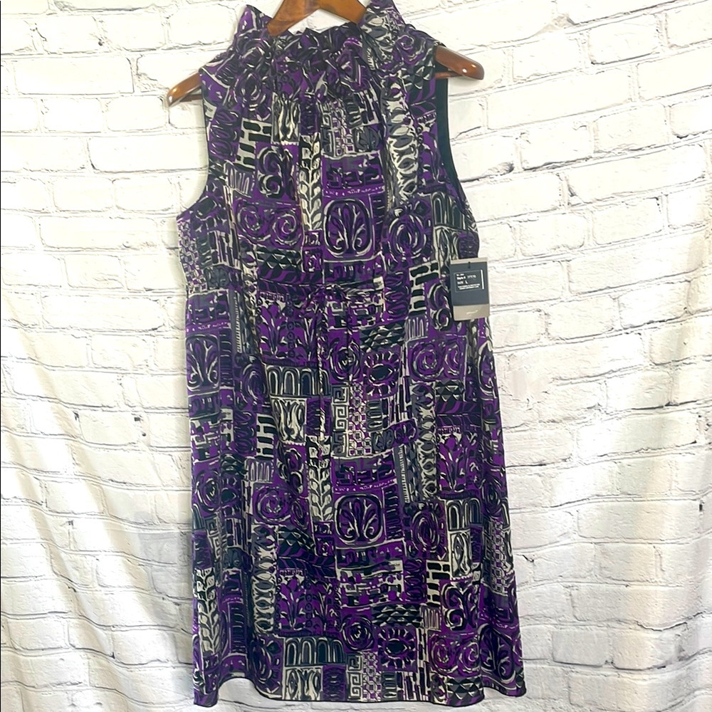 Anna Sui Purple Black Abstract Sleeveless Dress Size Large